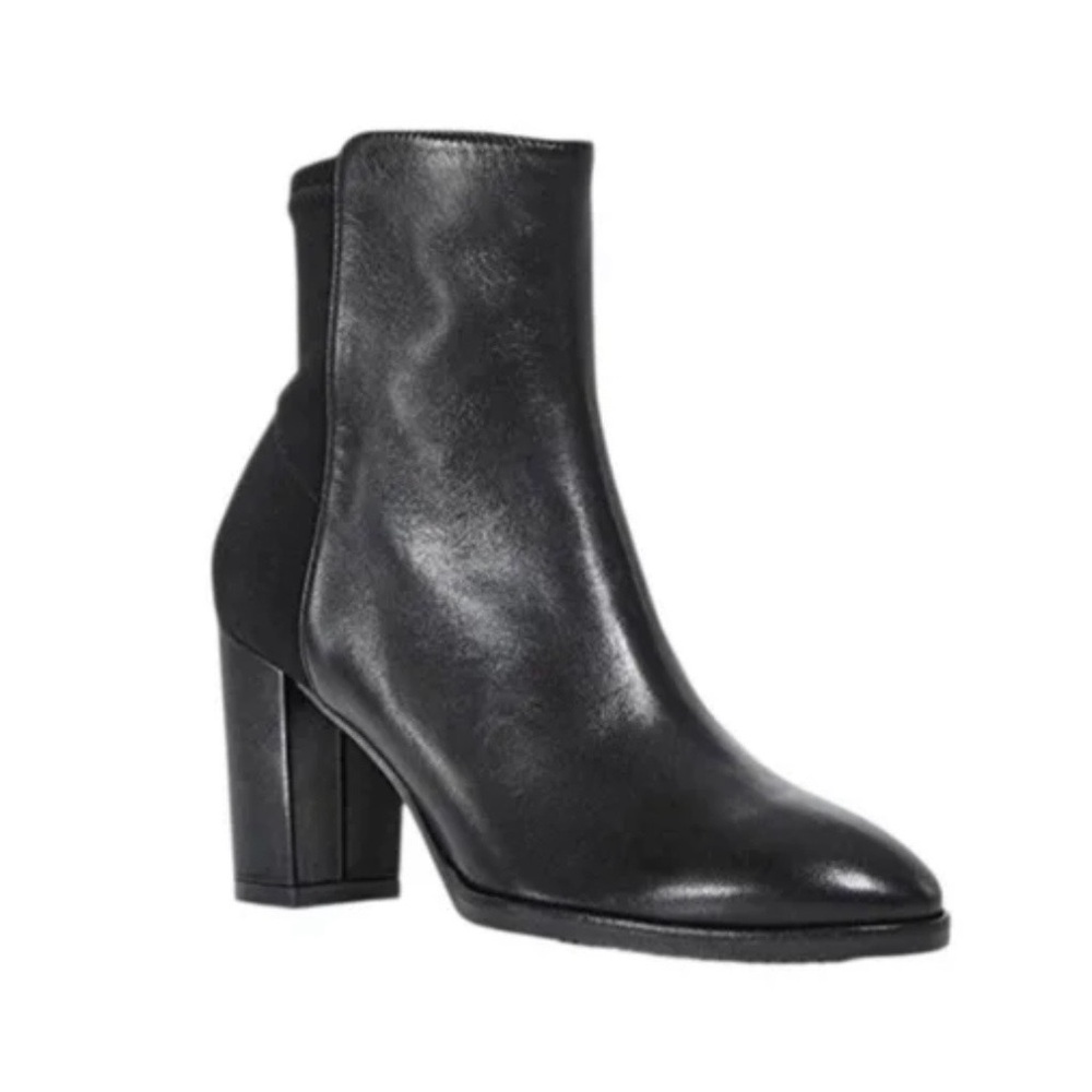 Stuart Weitzman Otherhalf Black Nappa Leather Block Heel Ankle Boots Womens 5.5 - Picture 1 of 9